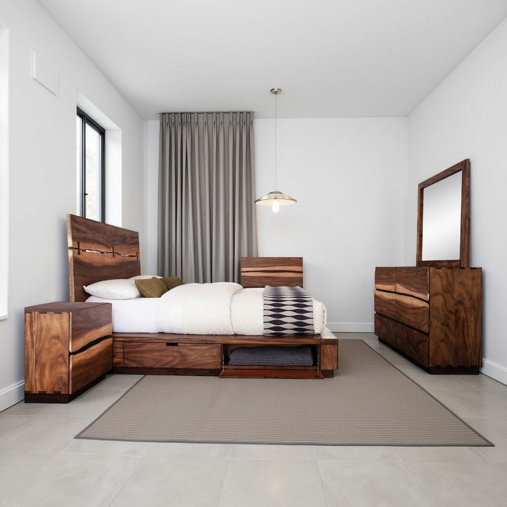 Zeko 5pc Queen Bedroom Set with Storage | Live Edge Smoky Walnut Brown