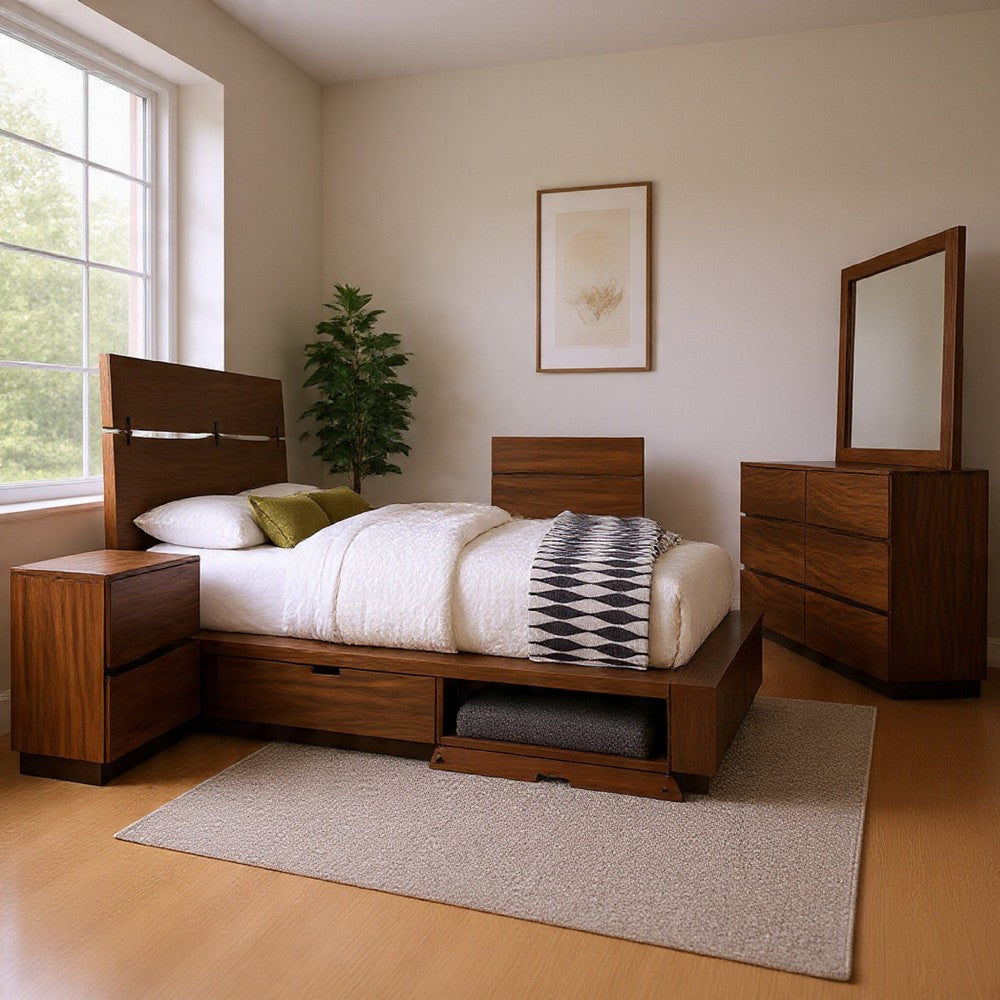 Zeko 5pc Queen Bedroom Set with Storage | Live Edge Smoky Walnut Brown