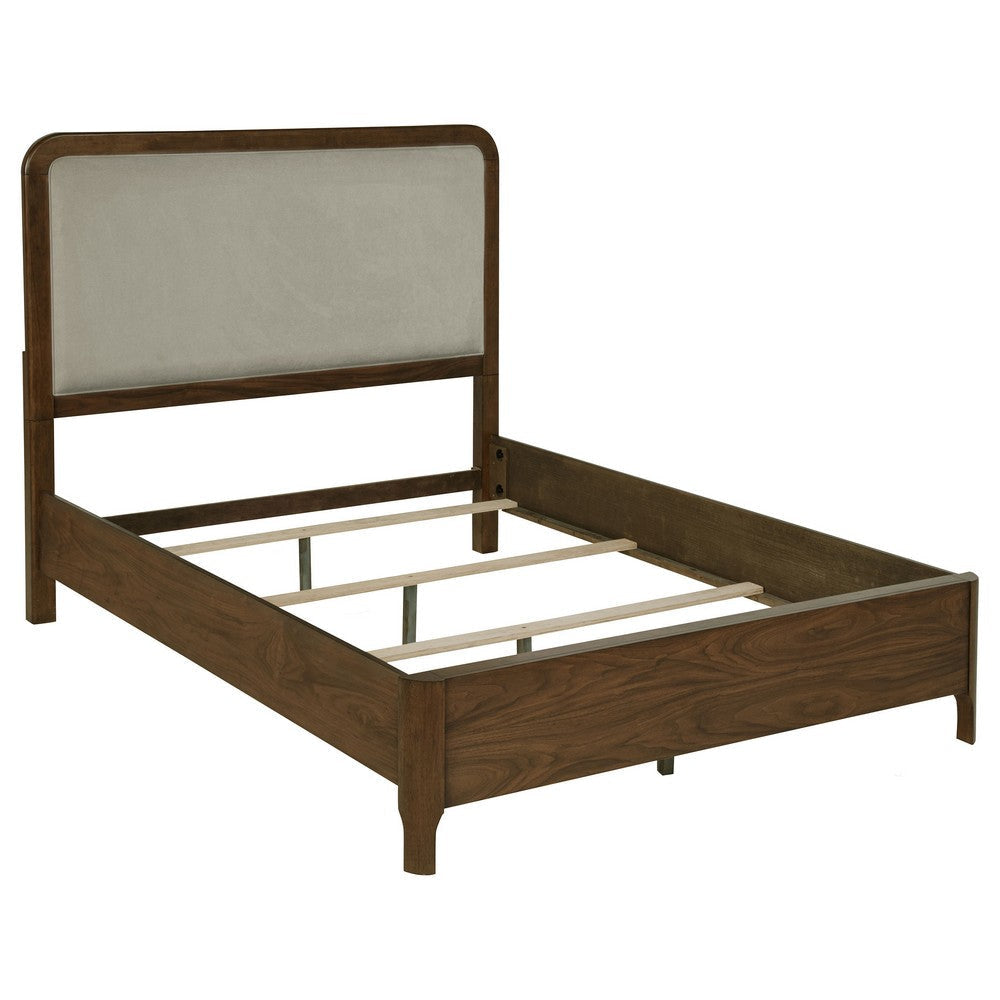 Rie 4pc Queen Bedroom Set | Dresser Mirror | Brown | Beige Upholstery