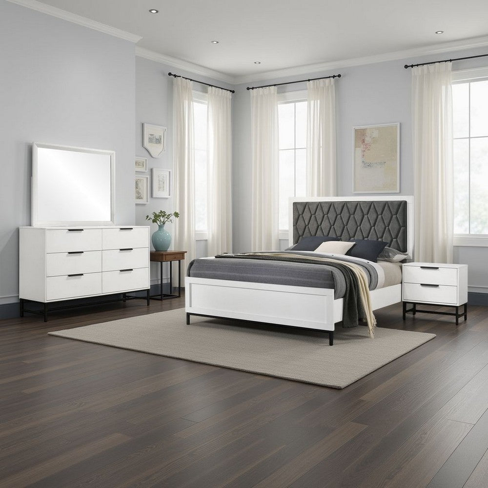 Noro 4pc Queen Bedroom Set | Modern White | Dresser Mirror Nightstand