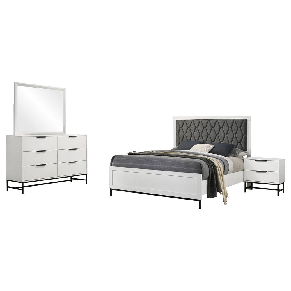 Noro 4pc Queen Bedroom Set | Modern White | Dresser Mirror Nightstand BM336661