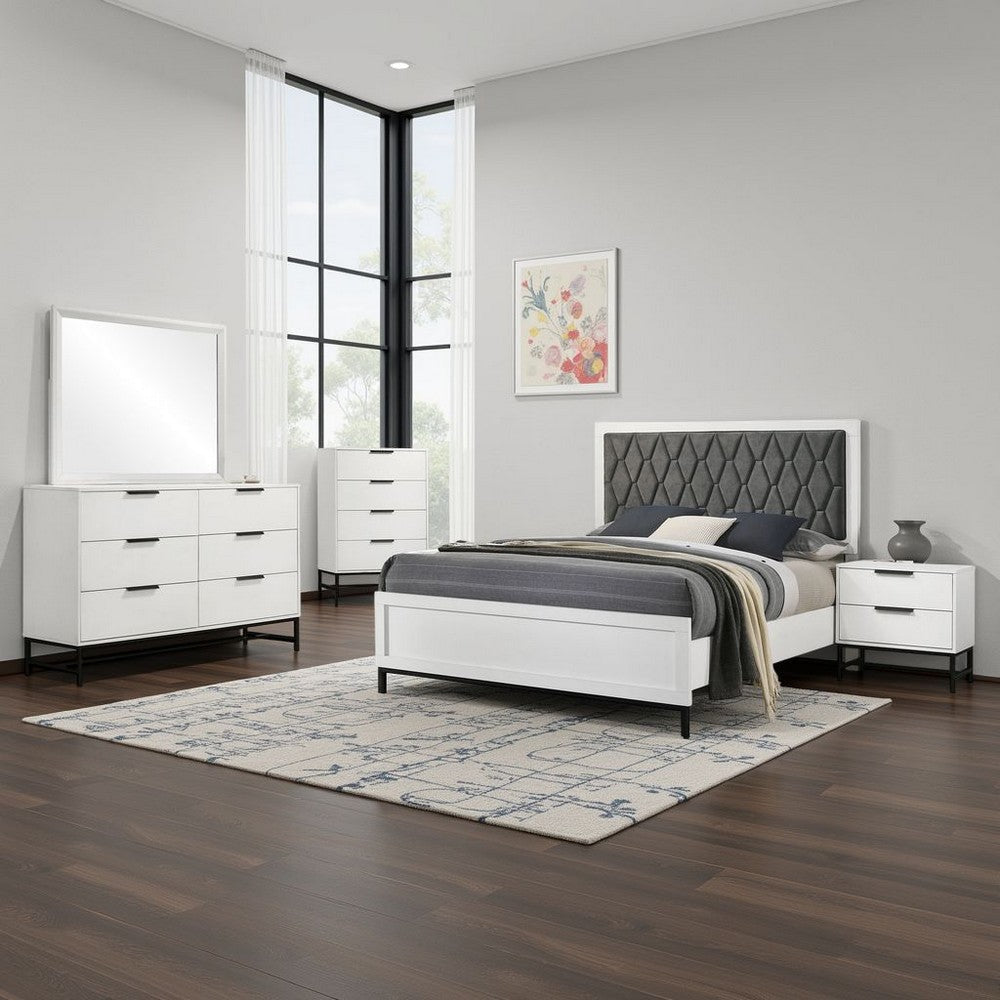 Noro 5pc Queen Bedroom  Set | Modern White | Dresser Chest Mirror