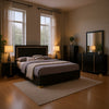 Dex 5pc Queen Bedroom Set with Modern LED Headboard | Mirror | Black