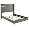 Jenny 4pc Queen Size Bed Set | Gray Velvet Upholstery | Chrome | Black