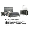Jenny 4pc Queen Size Bed Set | Gray Velvet Upholstery | Chrome | Black