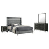 Jenny 4pc Queen Size Bed Set | Gray Velvet Upholstery | Chrome | Black