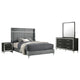 Jenny 4pc Queen Size Bed Set | Gray Velvet Upholstery | Chrome | Black