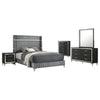 Jenny 5pc Queen Bed Set | Gray Velvet Upholstery | Chrome | Black