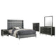 Jenny 5pc Queen Bed Set | Gray Velvet Upholstery | Chrome | Black