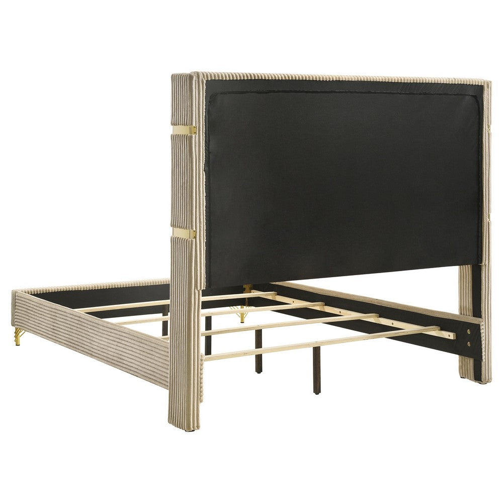 Jenny 4pc Queen Bedroom Set | Textured Beige Wood | Gold Metal Accent