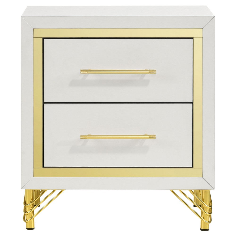 Jenny 4pc Queen Bedroom Set | Textured Beige Wood | Gold Metal Accent