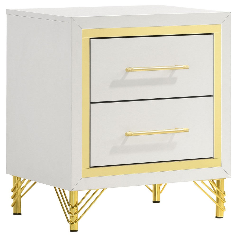Jenny 5pc Queen Bedroom Set | Textured Beige Wood | Gold Metal Accent