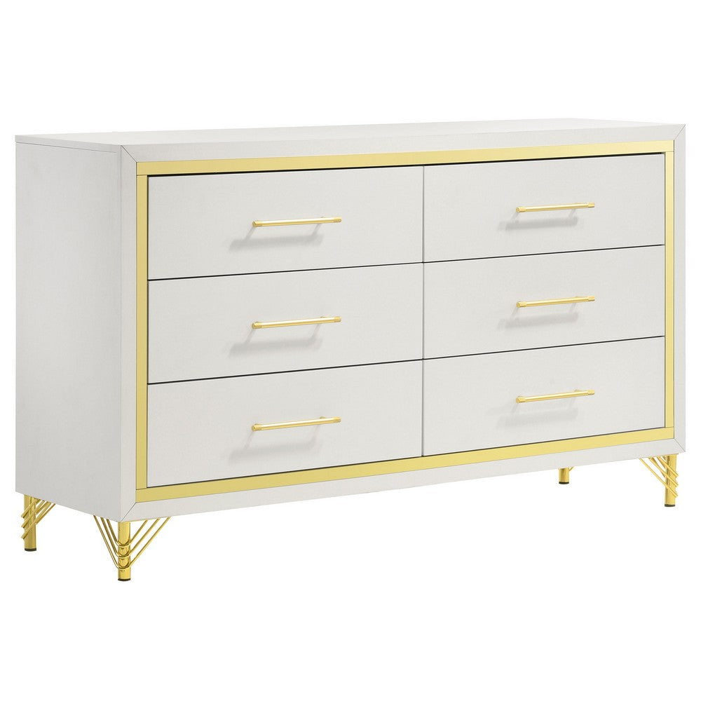 Jenny 5pc Queen Bedroom Set | Textured Beige Wood | Gold Metal Accent