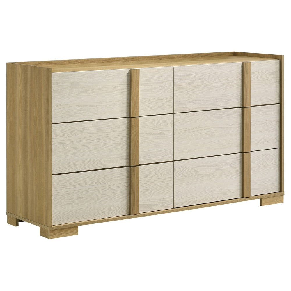 Hyle 4pc Queen Bedroom Set | Natural Brown and White Finish | Dresser