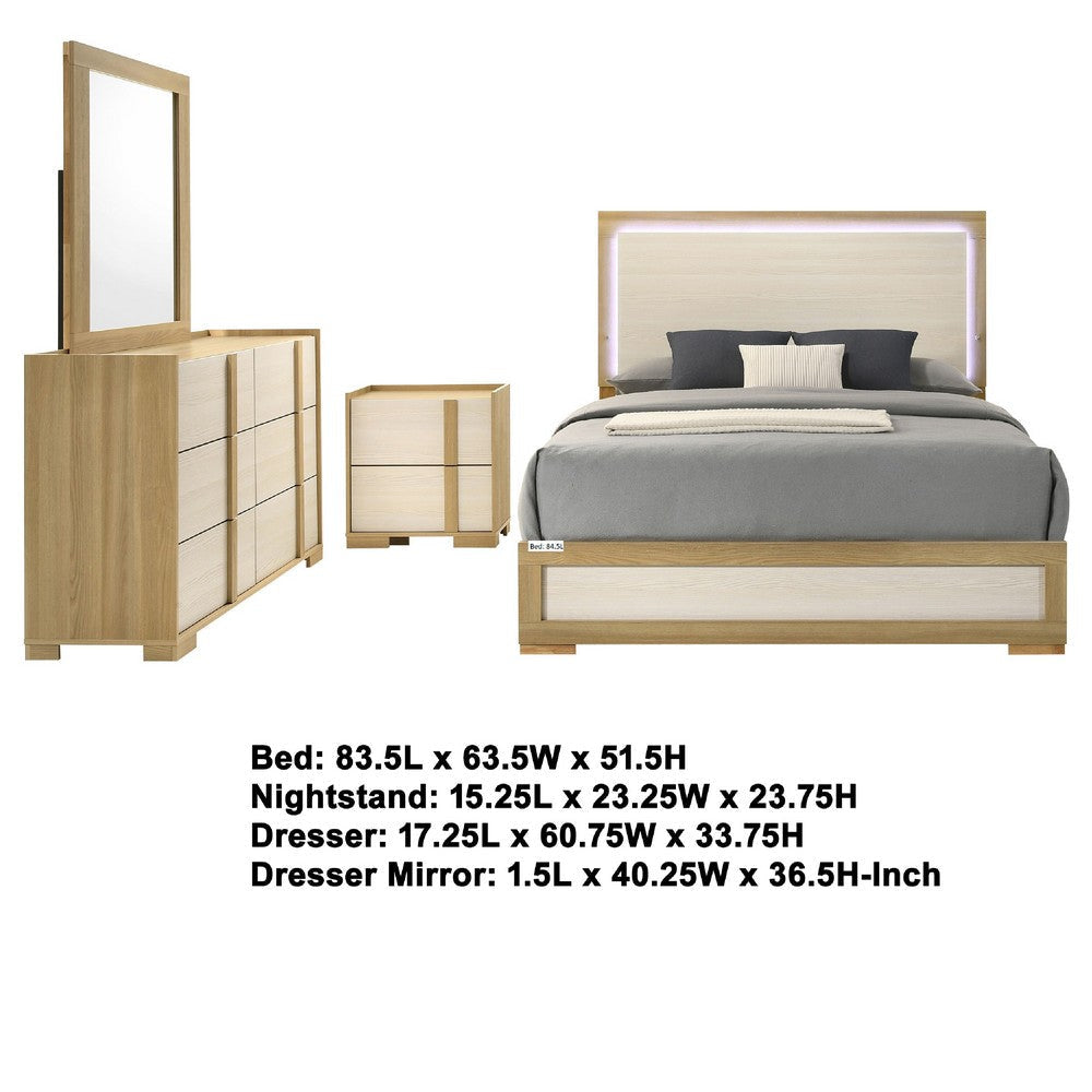 Hyle 4pc Queen Bedroom Set | Natural Brown and White Finish | Dresser