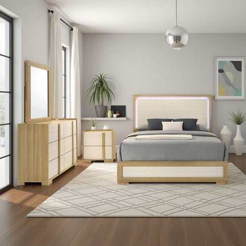 Hyle 4pc Queen Bedroom Set | Natural Brown and White Finish | Dresser