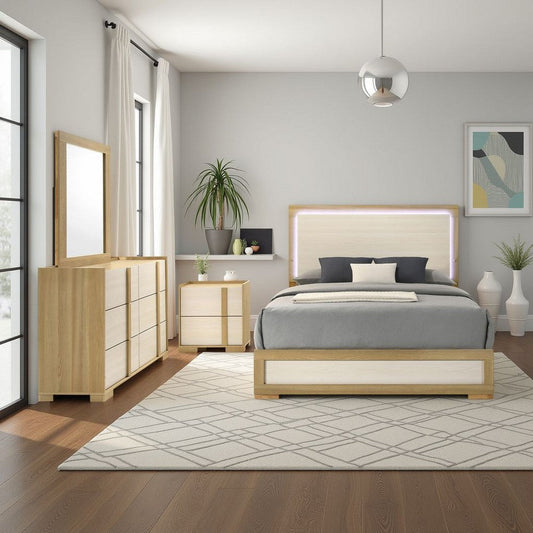 Hyle 4pc Queen Bedroom Set | Natural Brown and White Finish | Dresser