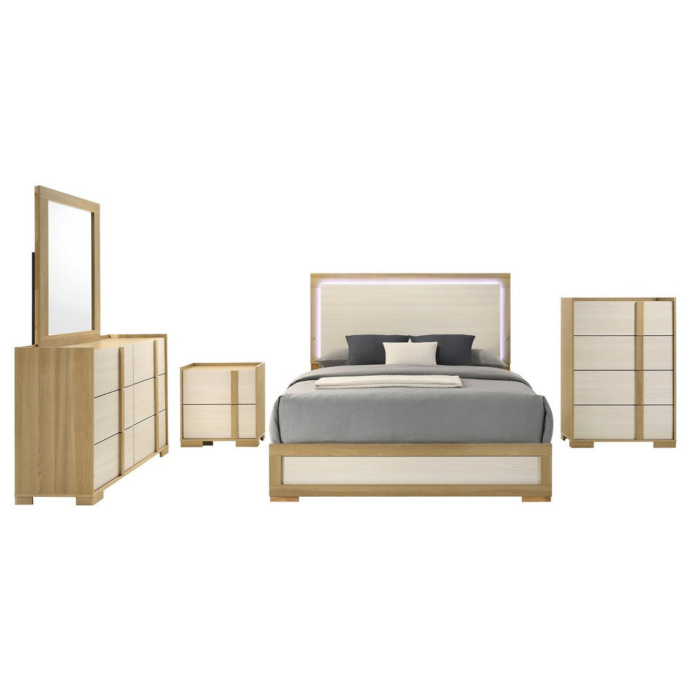 Hyle 5pc Queen Bedroom Set | Natural Brown and White Finish | Dressers