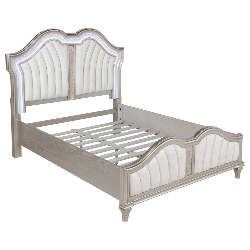 Nive 4pc Queen Bedroom Set | Silver | Ivory Channel Tufted Upholstery
