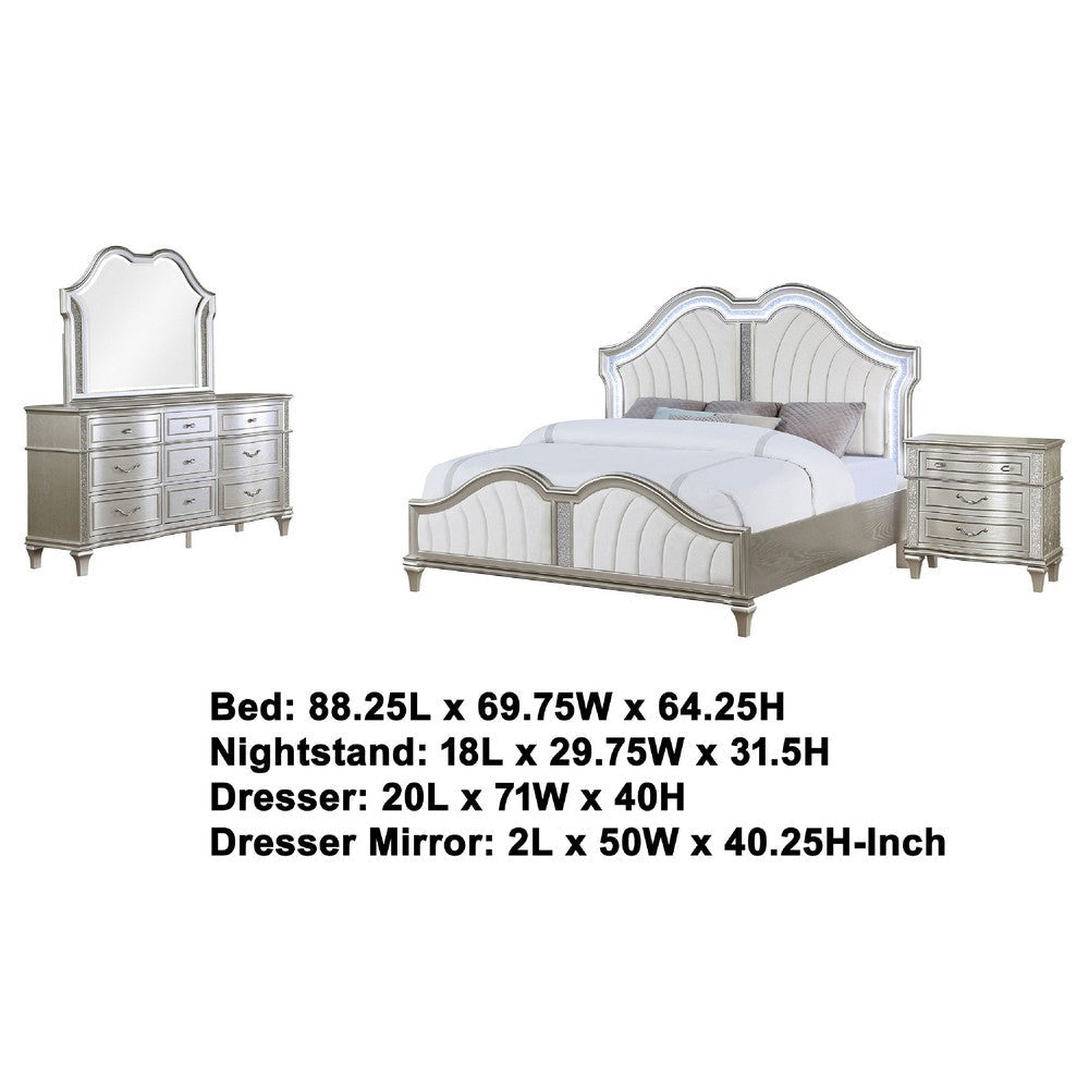 Nive 4pc Queen Bedroom Set | Silver | Ivory Channel Tufted Upholstery