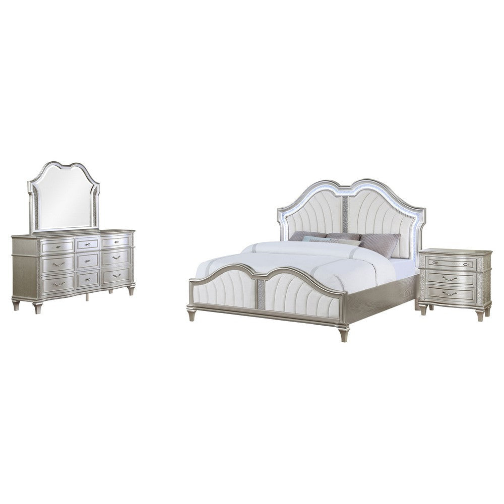 Nive 4pc Queen Bedroom Set | Silver | Ivory Channel Tufted Upholstery