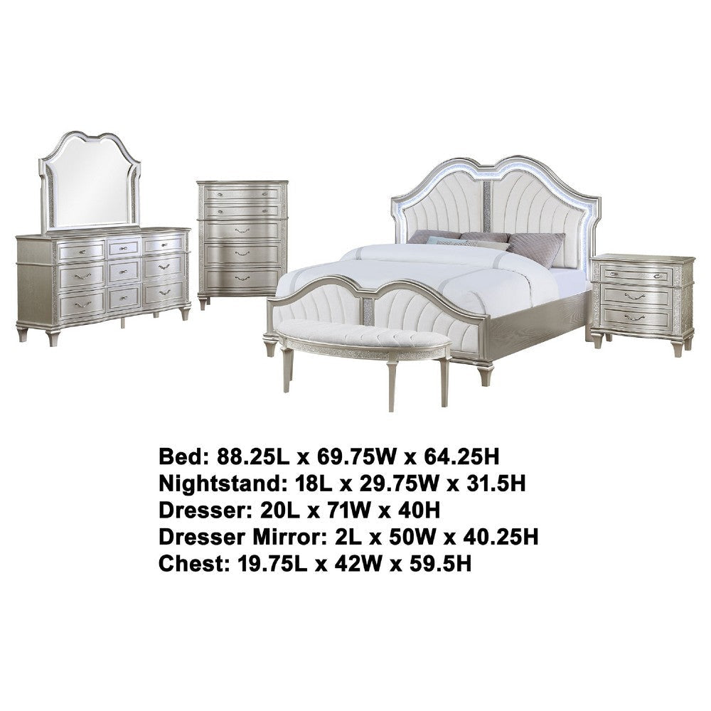 Nive 5pc Queen Bedroom Set | Silver | Ivory Channel Tufted Upholstery