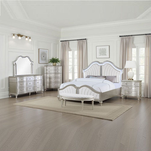 Nive 5pc Queen Bedroom Set | Silver | Ivory Channel Tufted Upholstery