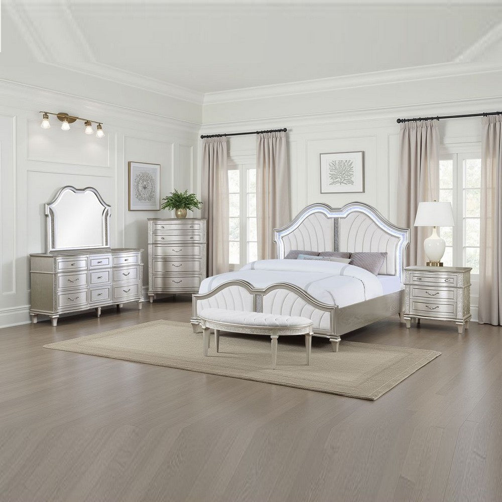 Nive 5pc Queen Bedroom Set | Silver | Ivory Channel Tufted Upholstery