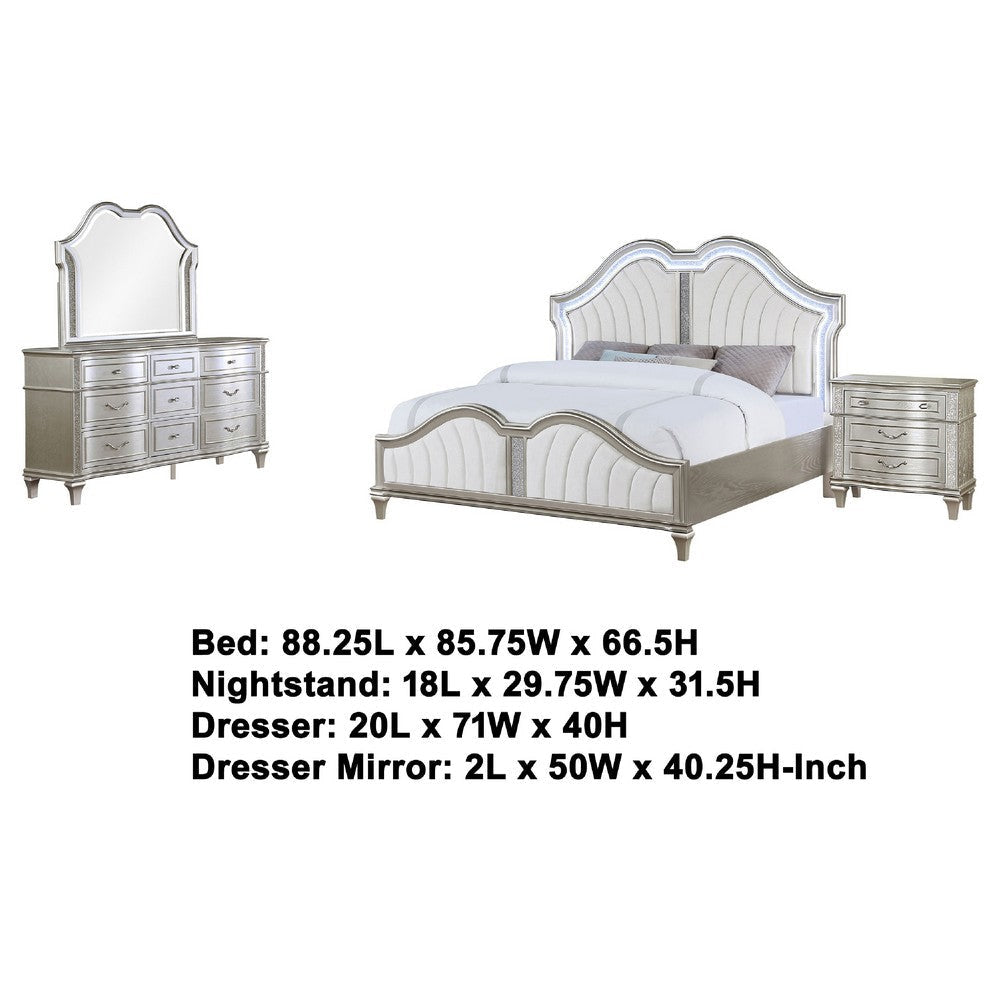 Nive 4pc King Bedroom Set | Silver | Ivory Channel Tufted Upholstery