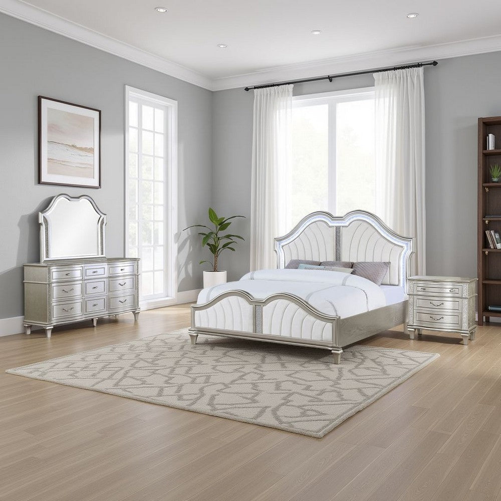 Nive 4pc King Bedroom Set | Silver | Ivory Channel Tufted Upholstery