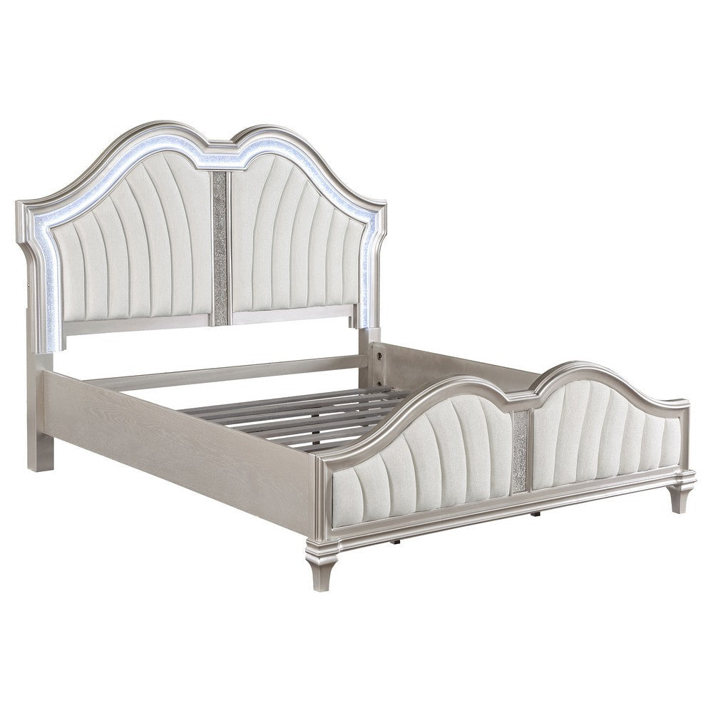 Nive 5pc King Bedroom Set | Silver | Ivory Channel Tufted Upholstery