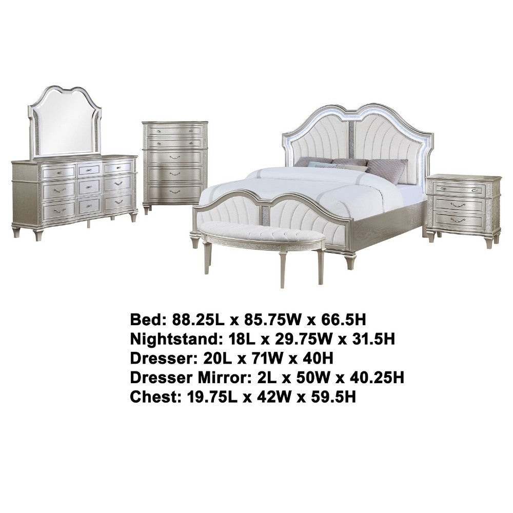 Nive 5pc King Bedroom Set | Silver | Ivory Channel Tufted Upholstery