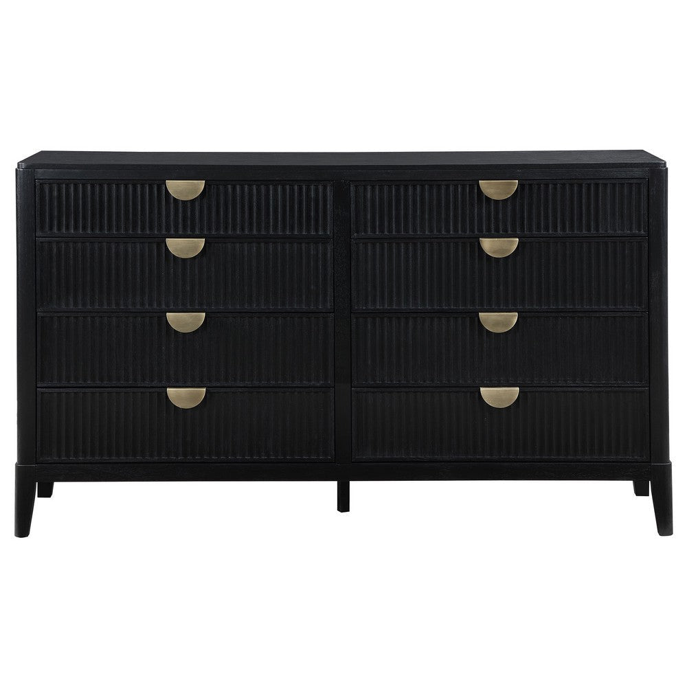 Jack 4pc Queen Bedroom Set | Fluted Black Wood | Dresser and Mirror