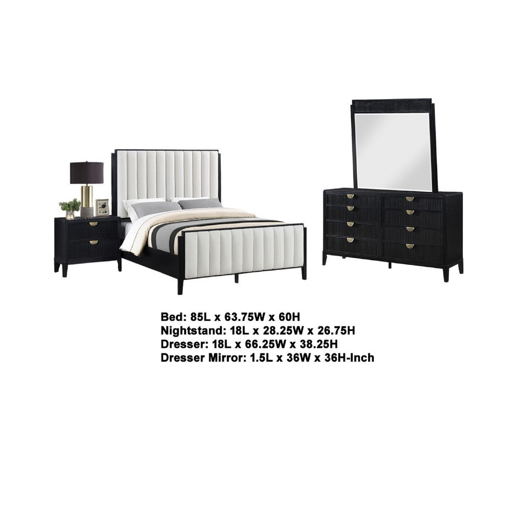 Jack 4pc Queen Bedroom Set | Black | Vertical Tufted Ivory Upholstery