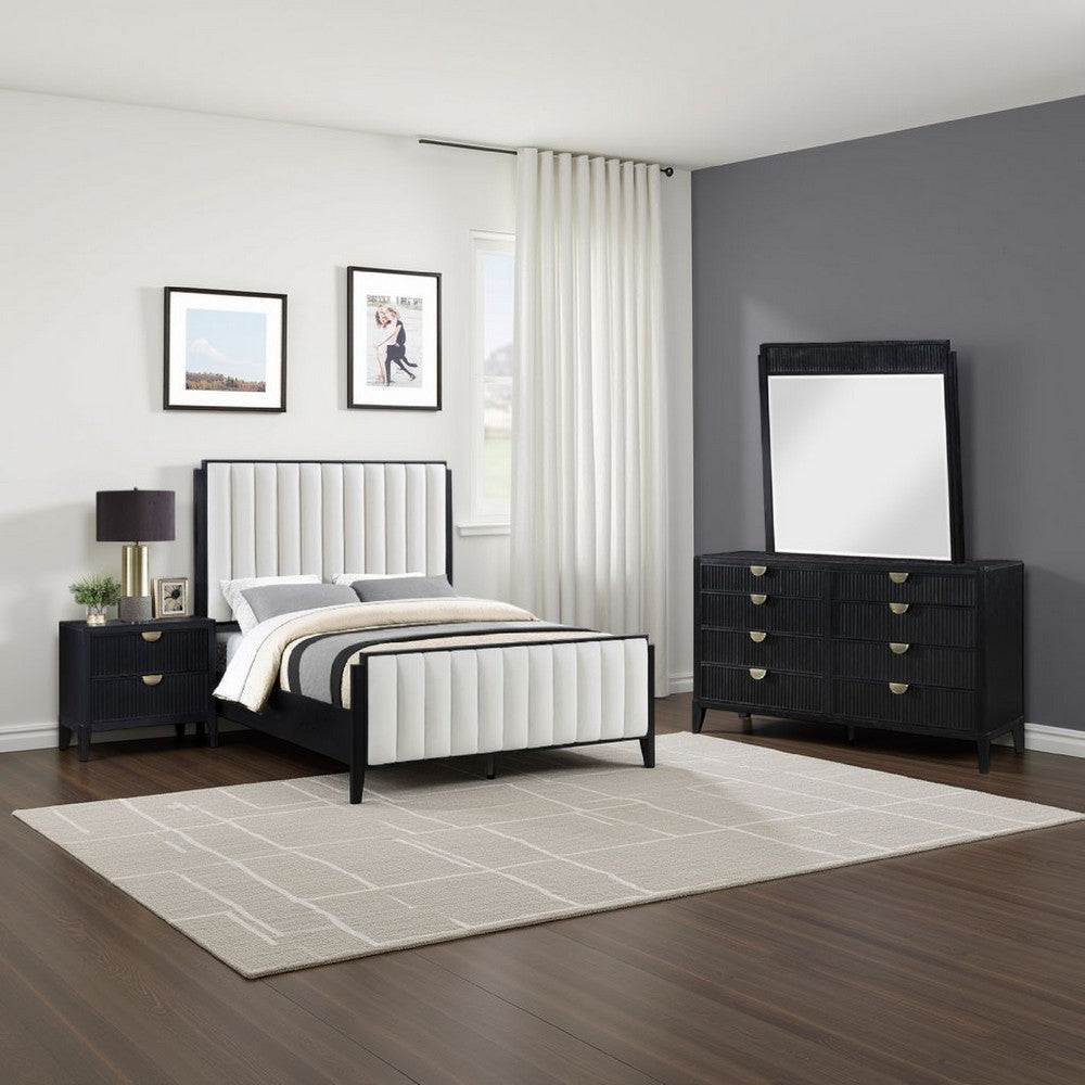 Jack 4pc Queen Bedroom Set | Black | Vertical Tufted Ivory Upholstery