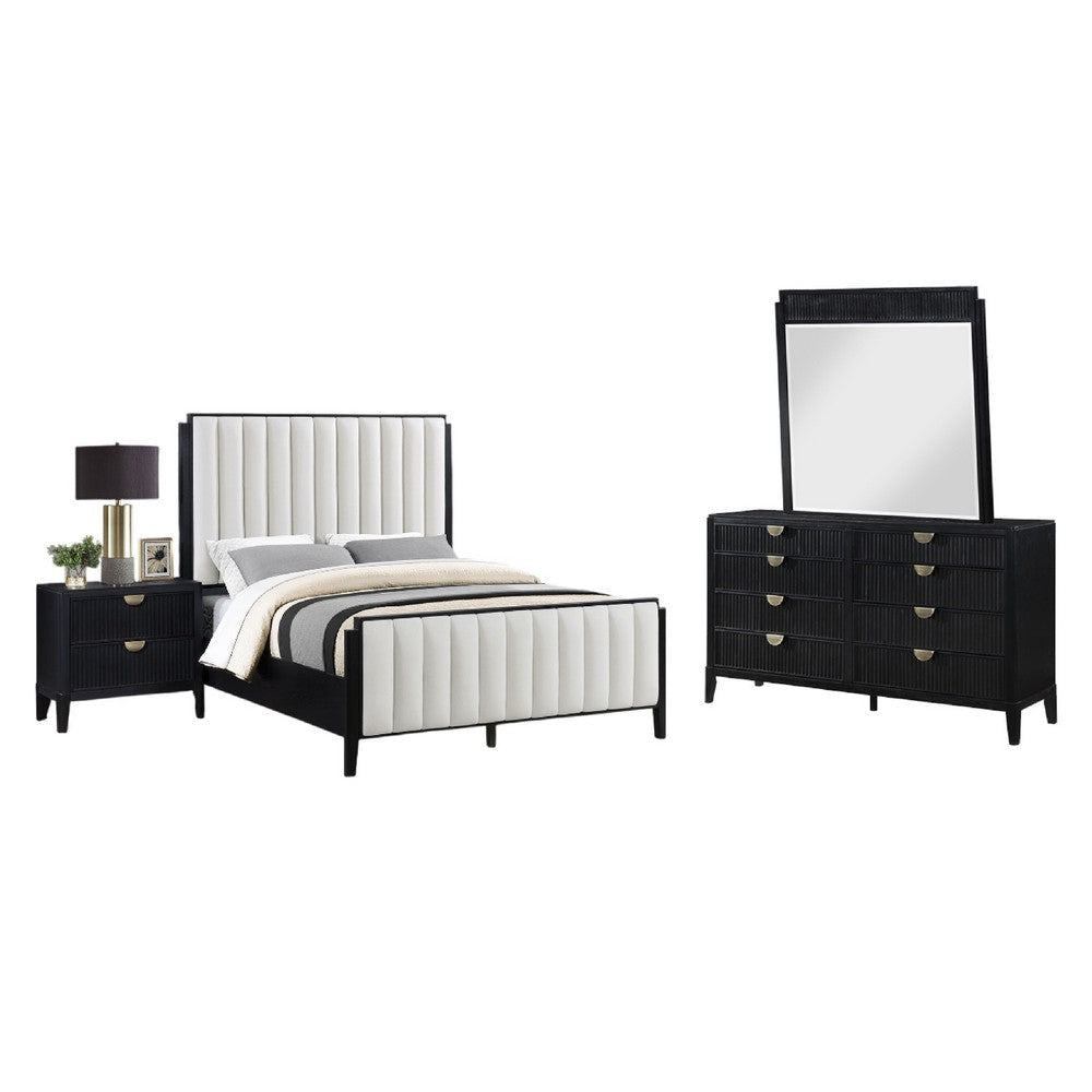 Jack 4pc Queen Bedroom Set | Black | Vertical Tufted Ivory Upholstery