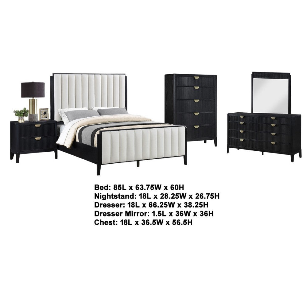 Jack 5pc Queen Bedroom Set | Black | Vertical Tufted Ivory Upholstery