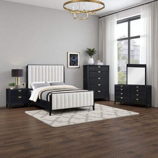 Jack 5pc Queen Bedroom Set | Black | Vertical Tufted Ivory Upholstery