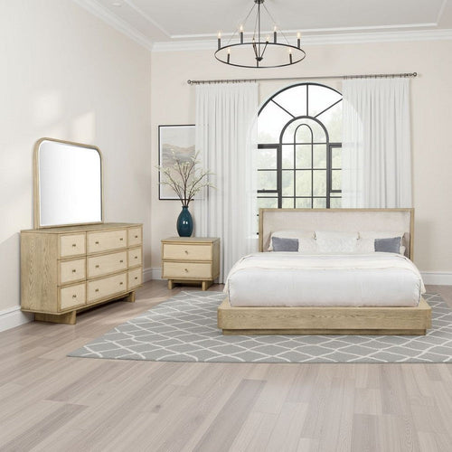 Lno 4pc Queen Bedroom Set | Resin Cane | Beige Wood | Beige Upholstery