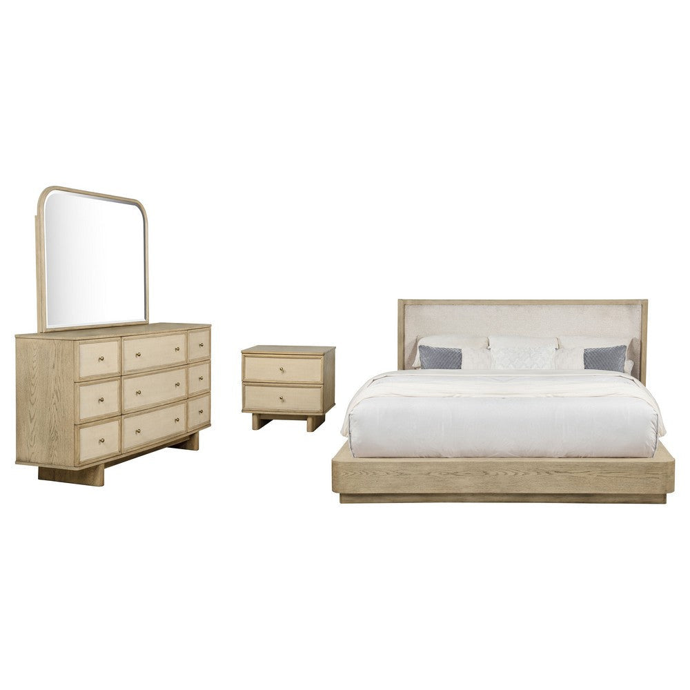 Lno 4pc Queen Bedroom Set | Resin Cane | Beige Wood | Beige Upholstery