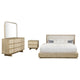 Lno 4pc Queen Bedroom Set | Resin Cane | Beige Wood | Beige Upholstery