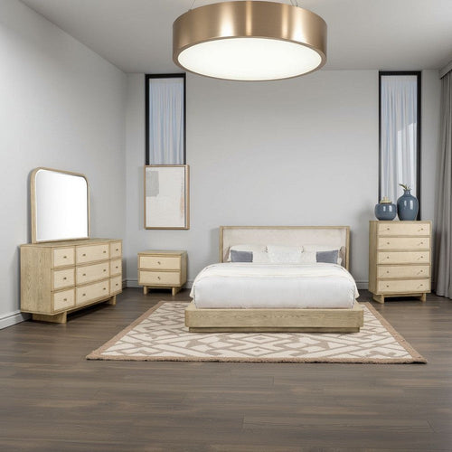 Lno 5pc Queen Bedroom Set | Resin Cane | Beige Wood | Beige Upholstery