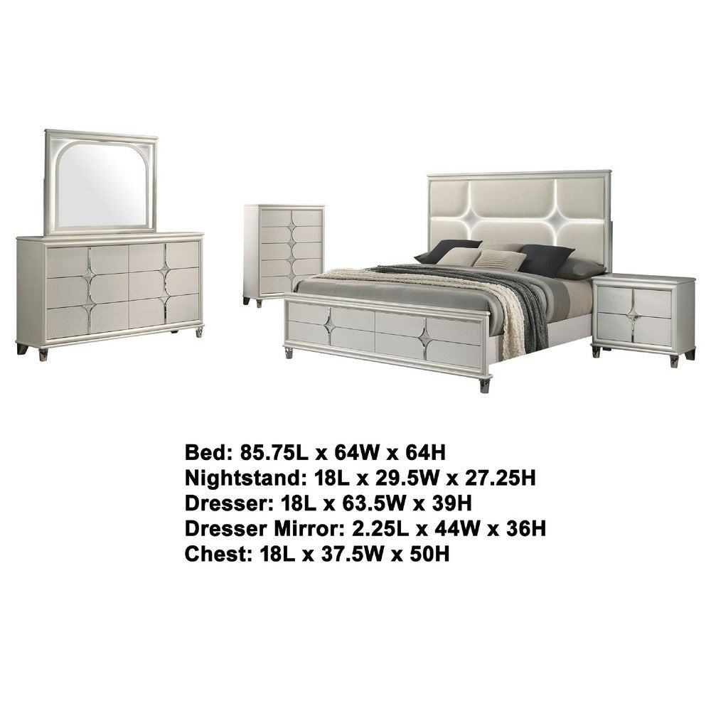 Ory 5pc Queen Bedroom Set | Touch LED | Diamond Star White Wood