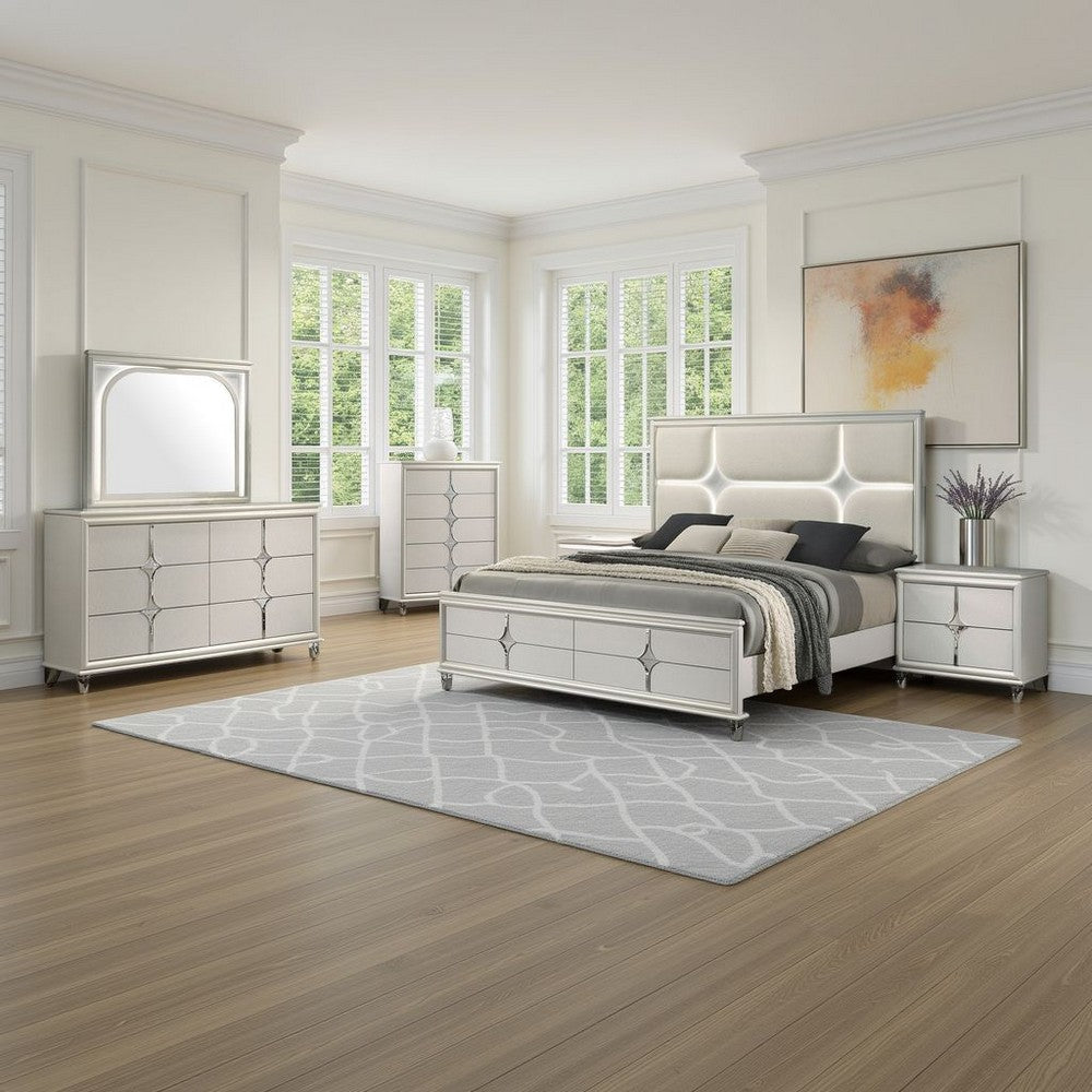 Ory 5pc Queen Bedroom Set | Touch LED | Diamond Star White Wood