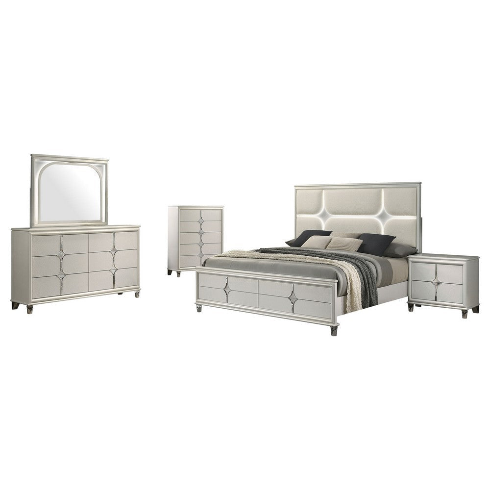 Ory 5pc Queen Bedroom Set | Touch LED | Diamond Star White Wood
