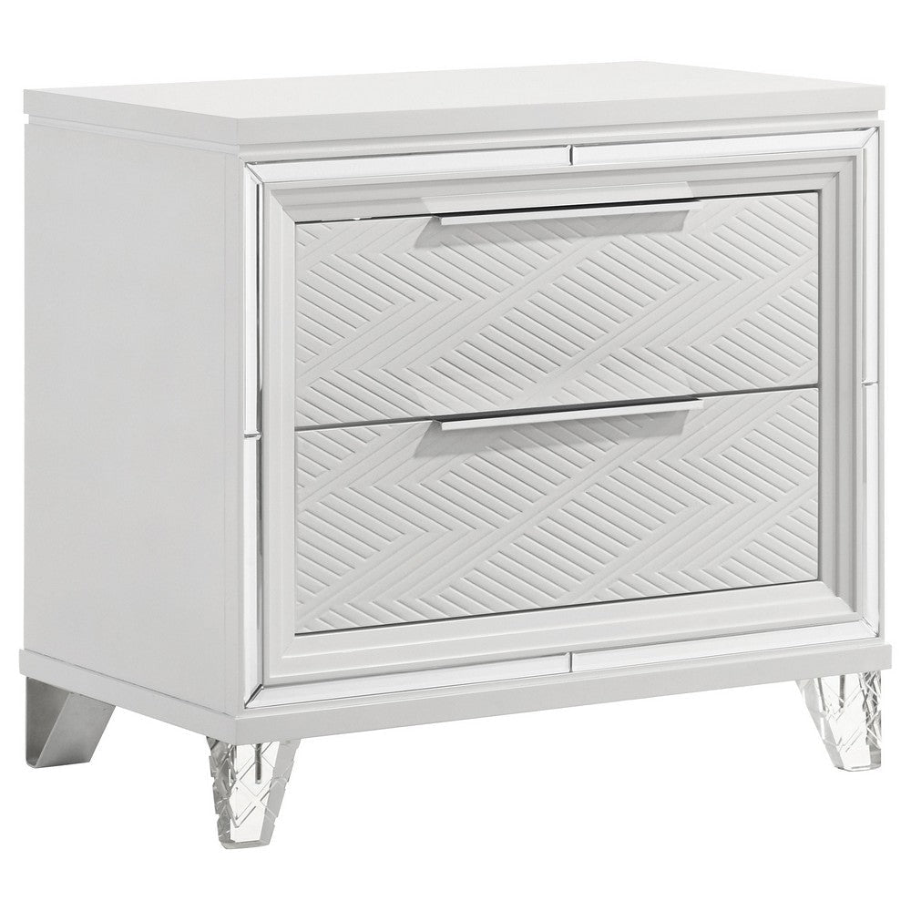 Mory 5pc Queen Bedroom Set | Herringbone Graphic Pattern | LED | White