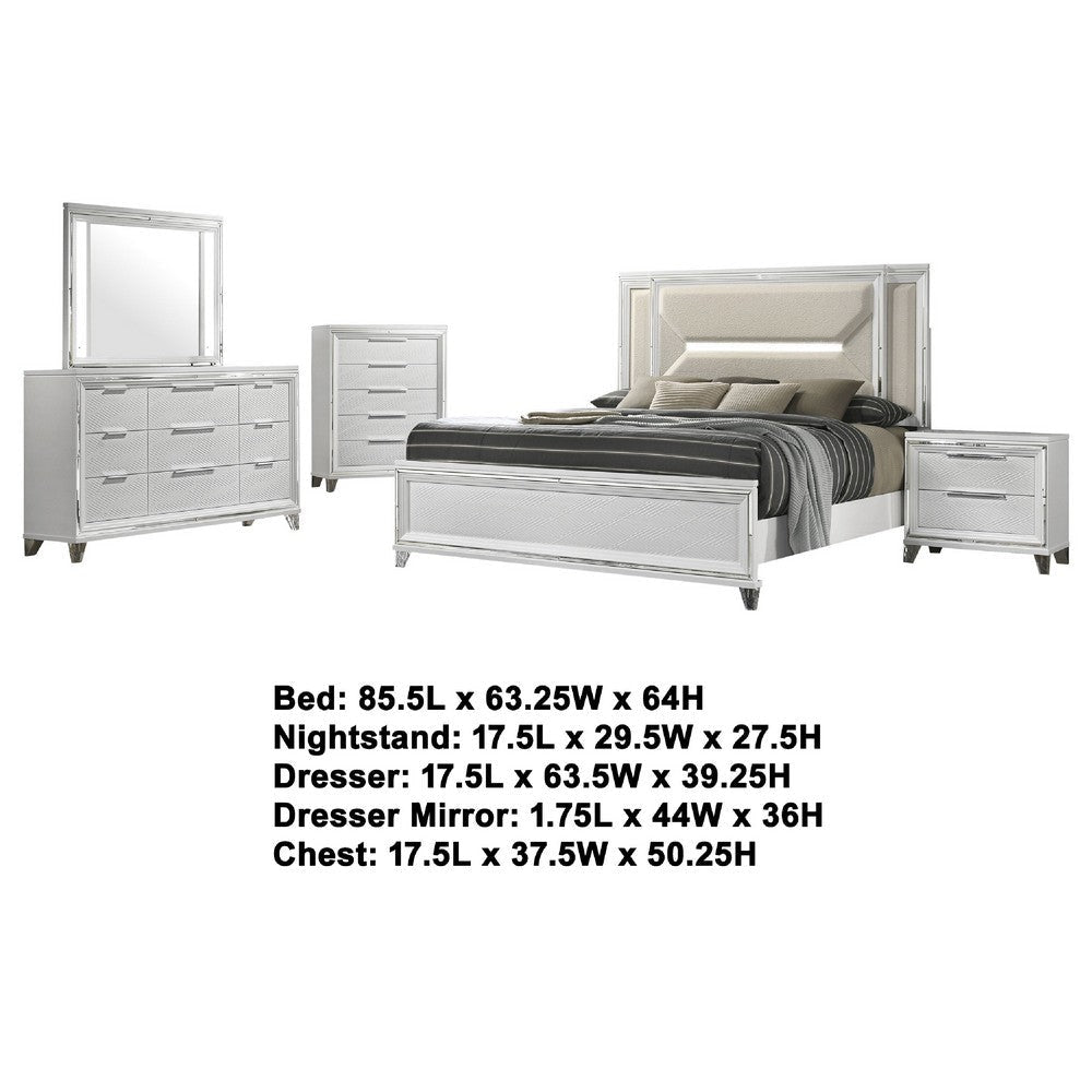 Mory 5pc Queen Bedroom Set | Herringbone Graphic Pattern | LED | White