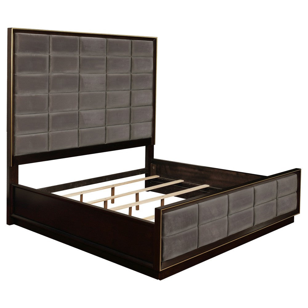 Lyni 4pc Tall Queen Bedroom Set | Gold Accents | Brown | Upholstery