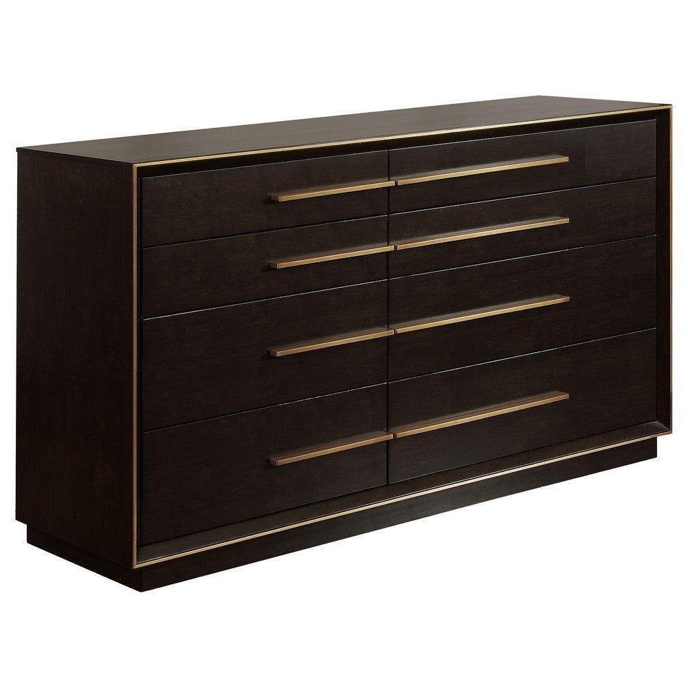 Lyni 4pc Tall Queen Bedroom Set | Gold Accents | Brown | Upholstery