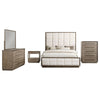 Lyni 5pc Tall Queen Bedroom Set | Brown | Grid Tufted Ivory Upholstery